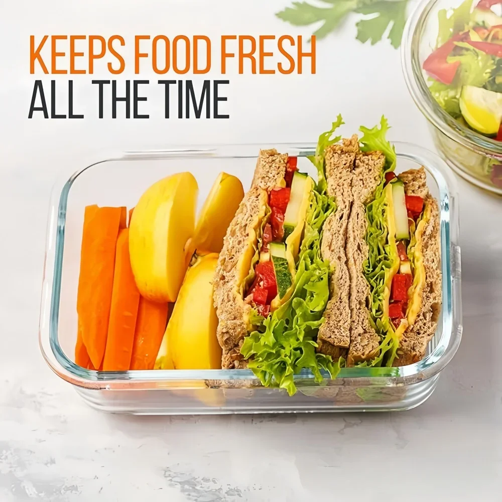 Bpa-Freie Glas-Lunchbox Rechteckige Lebensmittelbehälter Küchenzubehör Sichere Luftdichte Mahlzeiten-Vorbereitungsschale Bento-Box Bpa-Freie Glas-Lunchbox Rechteckige Lebensmittelbehälter Küchenzubehör Sichere Luftdichte Mahlzeiten-Vorbereitungsschale Bento-Box - Image 2