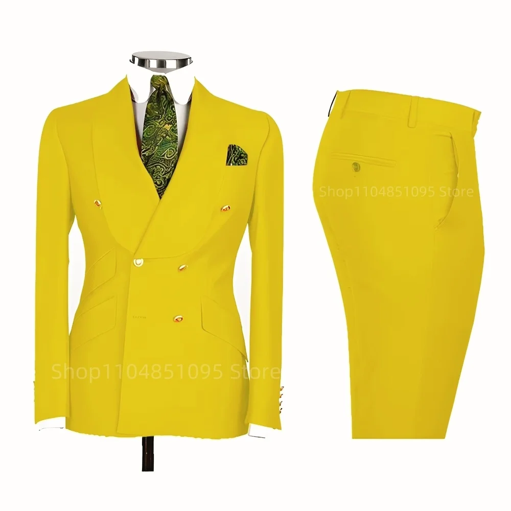 New 2 Pcs Wedding Ball Reunion Attire Double-Breasted Suit Set Men'S Slim-Fit Young Men Blazer Jacket Suits Pants Ensemble New 2 Pcs Wedding Ball Reunion Attire Double-Breasted Suit Set Men'S Slim-Fit Young Men Blazer Jacket Suits Pants Ensemble - Image 15