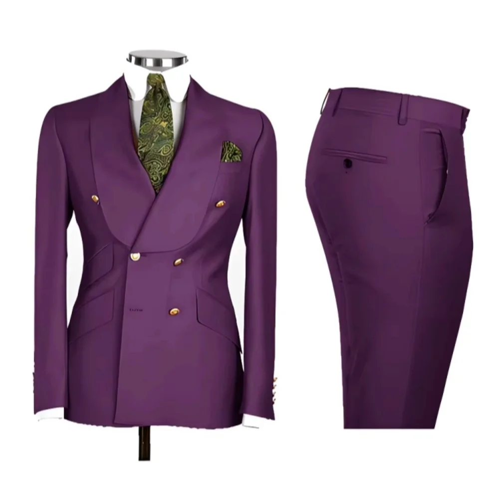 New 2 Pcs Wedding Ball Reunion Attire Double-Breasted Suit Set Men'S Slim-Fit Young Men Blazer Jacket Suits Pants Ensemble New 2 Pcs Wedding Ball Reunion Attire Double-Breasted Suit Set Men'S Slim-Fit Young Men Blazer Jacket Suits Pants Ensemble - Image 6