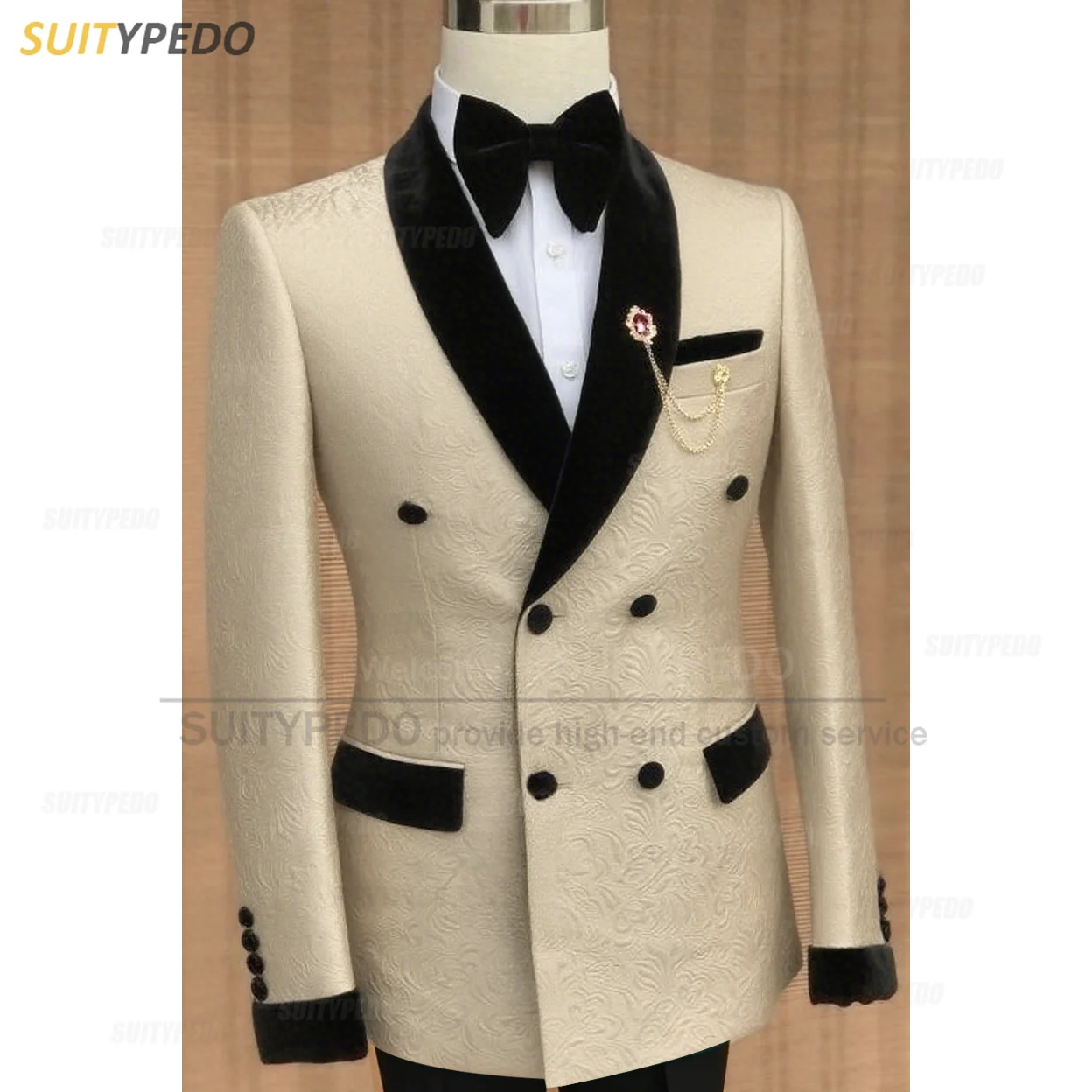 Luxury Jacquard Suit Sets For Men Wedding Banquet Grooms High Quality Outfits Classic Male Double Breasted Blazer Pants 2 Pcs Luxury Jacquard Suit Sets For Men Wedding Banquet Grooms High Quality Outfits Classic Male Double Breasted Blazer Pants 2 Pcs – Bild 3
