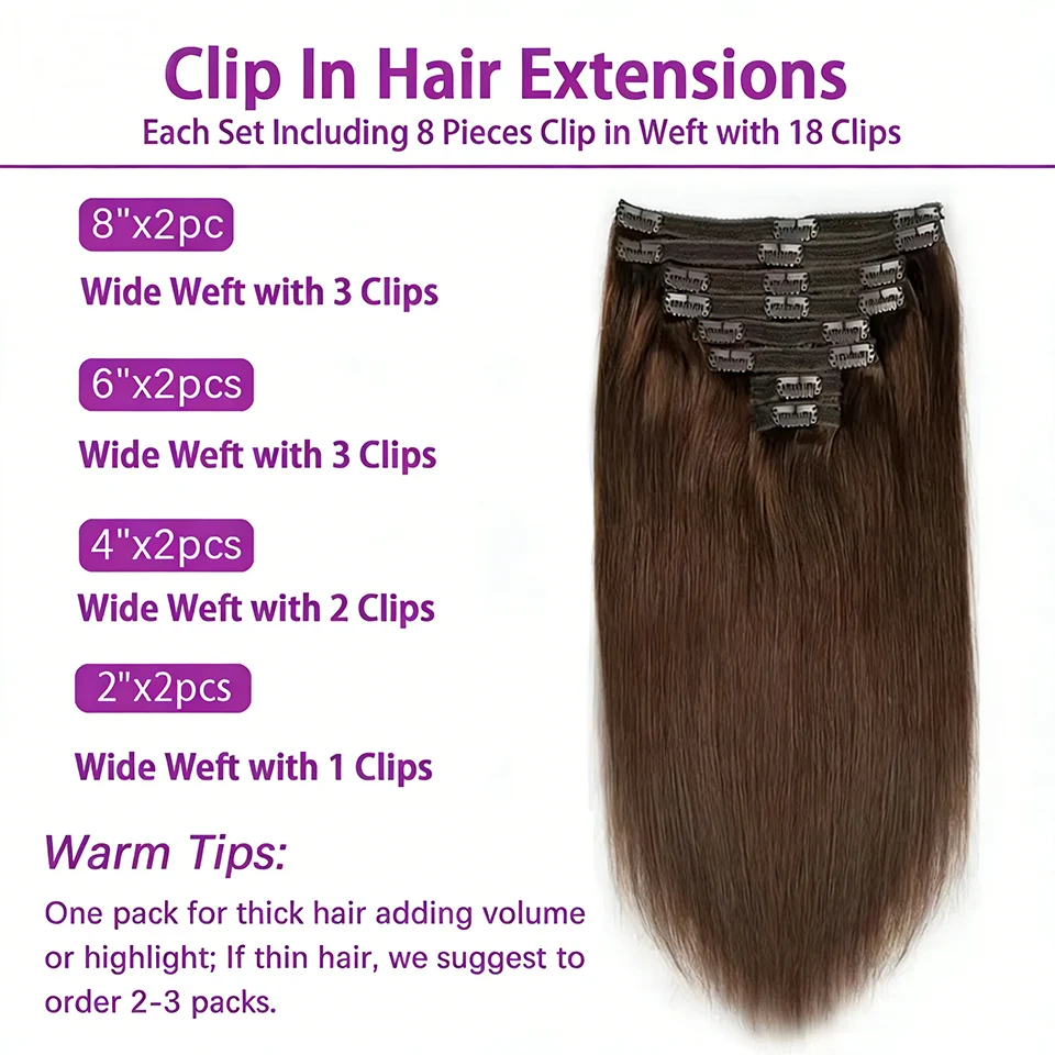 Clip-In Echthaar-Extensions Glatt, Strähnen #4/27, 16–26 Zoll Clip-In Echthaar-Extensions Glatt, Strähnen #4/27, 16–26 Zoll - Image 2