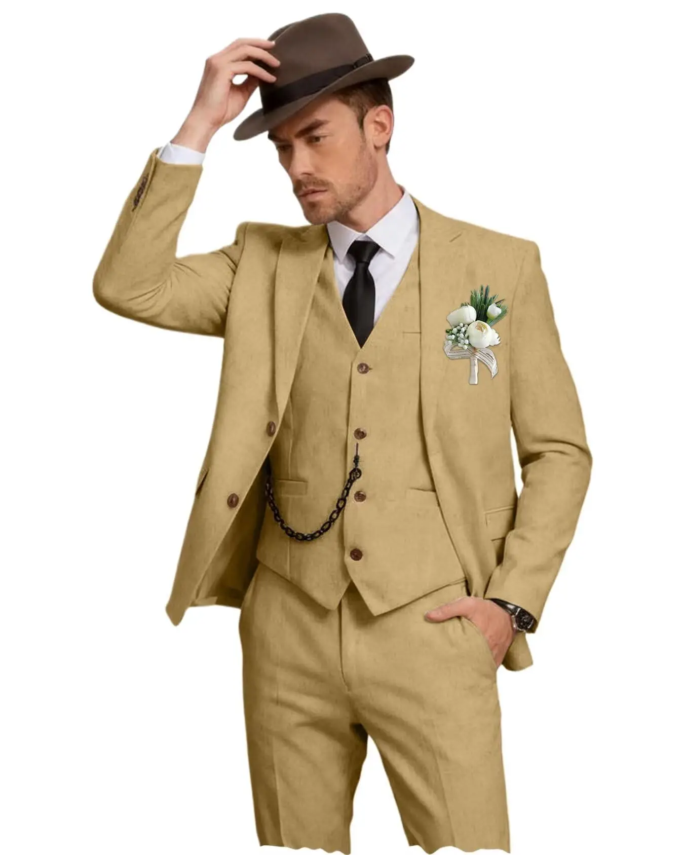 Herren Leinenanzug 3-Teilig, Slim Fit: Sakko, Weste Und Hose Herren Leinenanzug 3-Teilig, Slim Fit: Sakko, Weste Und Hose - Image 19