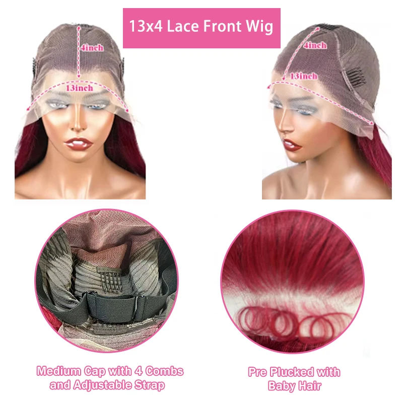 99J Burgunderrote Lace-Front-Perücken Aus Echthaar, 13X6 Gerade Lace-Frontal-Perücken Aus Echthaar, Vorgezupft Mit Babyhaar, Weinrot Gefärbt 99J Burgunderrote Lace-Front-Perücken Aus Echthaar, 13X6 Gerade Lace-Frontal-Perücken Aus Echthaar, Vorgezupft Mit Babyhaar, Weinrot Gefärbt - Image 8