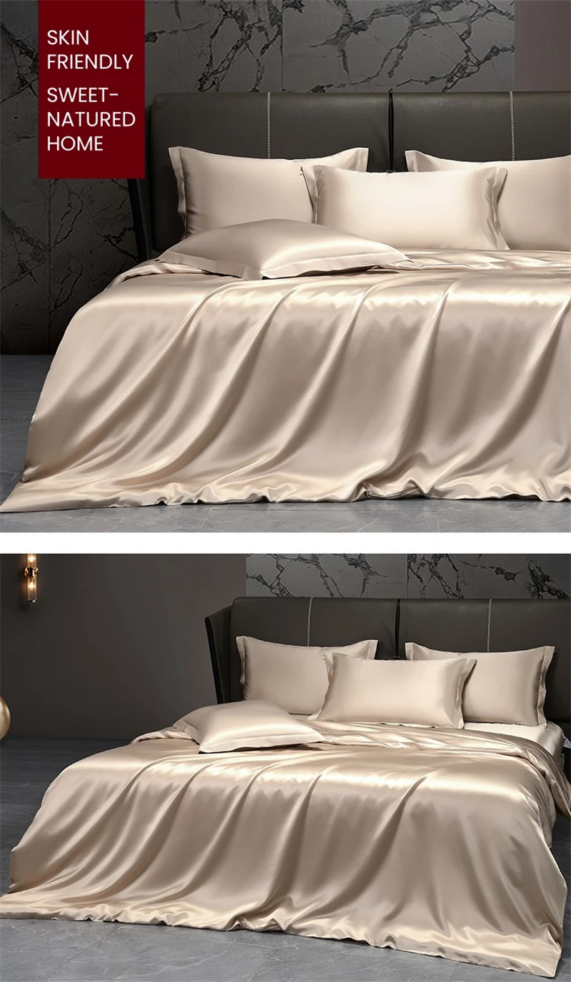 Solid 4Pcs Silk Bedding Set With Duvet Cover Fitted/Flat Bed Sheet Pillowcase Bedspreads And Coverlets Single Double Bedsheet Solid 4Pcs Silk Bedding Set With Duvet Cover Fitted/Flat Bed Sheet Pillowcase Bedspreads And Coverlets Single Double Bedsheet - Image 2