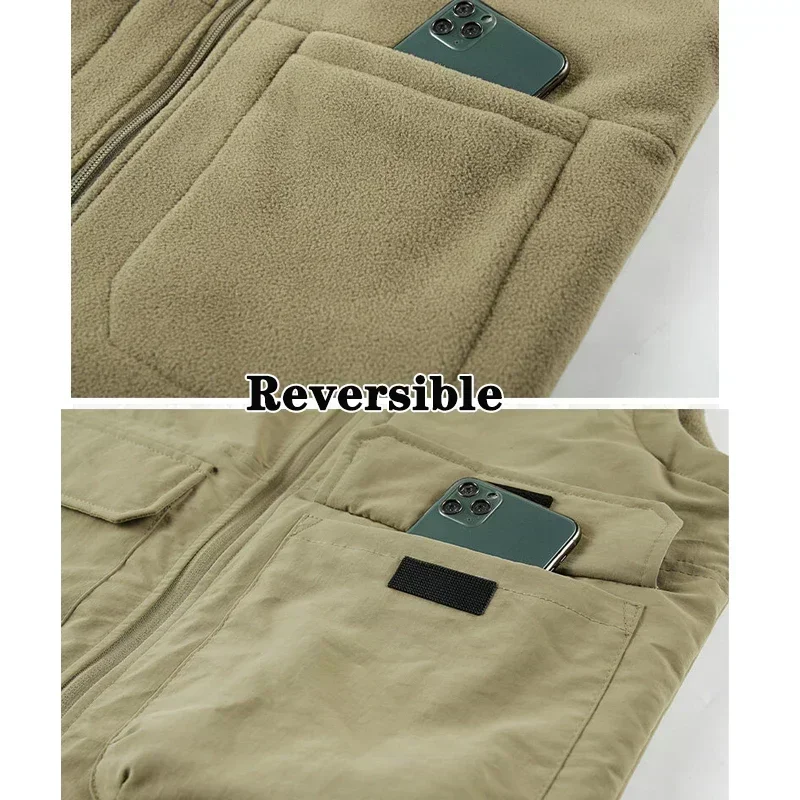 Reversible Ärmellose Jacke Herren Weste Mantel Winter Weste Dicke Warme Fleece Arbeits Kleidung Tops Cargo Weste Wind Jacke Neue Mode Reversible Ärmellose Jacke Herren Weste Mantel Winter Weste Dicke Warme Fleece Arbeits Kleidung Tops Cargo Weste Wind Jacke Neue Mode - Image 6