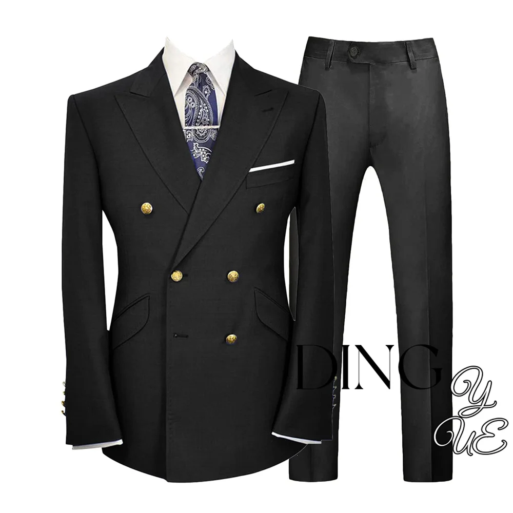 2025 New Men'S Slim Fit 2 Piece Suit Double Breasted Gold Buttons Business Wedding Tuxedo Suits Blazer &Amp; Pants Set Costume Homme 2025 New Men'S Slim Fit 2 Piece Suit Double Breasted Gold Buttons Business Wedding Tuxedo Suits Blazer &Amp; Pants Set Costume Homme - Image 3