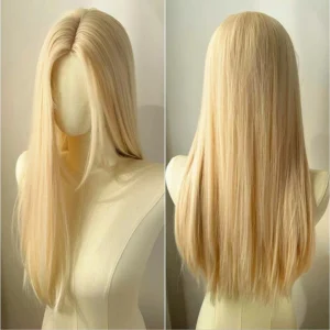 Lange glatte Cosplay-Perücke in Mondweiß-Hellblond, 71 cm, hitzebeständig