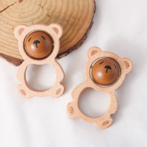 Baby-Spielzeug Holz-Rassel Bär Rotierendes Spielzeug Niedliche Cartoon-Kleinkinderspielzeuge Saugspielzeug für Babys Holz-Mobile Baby-Accessoires