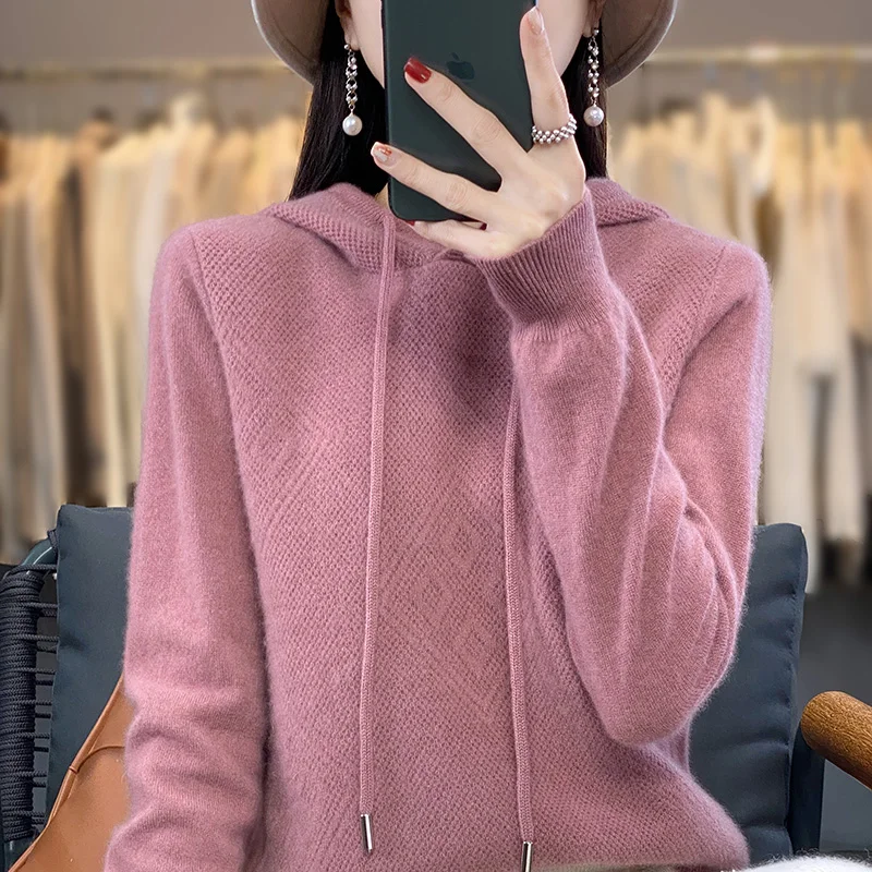 2026 Herbst/Winter Merinowolle Damen Mode Basic Woll-Kapuzenpullover Einfarbig Weicher Langarm Woll-Pullover 2026 Herbst/Winter Merinowolle Damen Mode Basic Woll-Kapuzenpullover Einfarbig Weicher Langarm Woll-Pullover – Bild 10