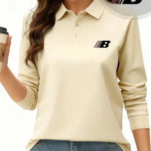 Poloshirts mit Buchstabe B-Druck für Damen, Frühling, atmungsaktiv, Revers-Tops, Pendler, lange Ärmel, T-Shirts, sportliche Basic-Damenkleidung