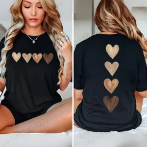 Women's Gothic Heart Print T Shirt Vintage Retro Casual Tee Clothing Short Sleeve Crew Neck Graphic Top Summer Fashion T-Shirts