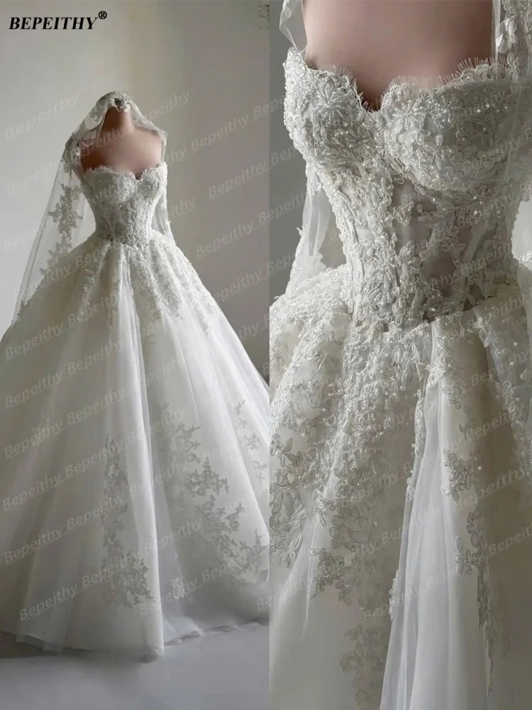 BEPEITHY Prinzessinnen-Brautkleid in Elfenbein mit Herzausschnitt, bodenlang, auch in großen Größen – Bild 2