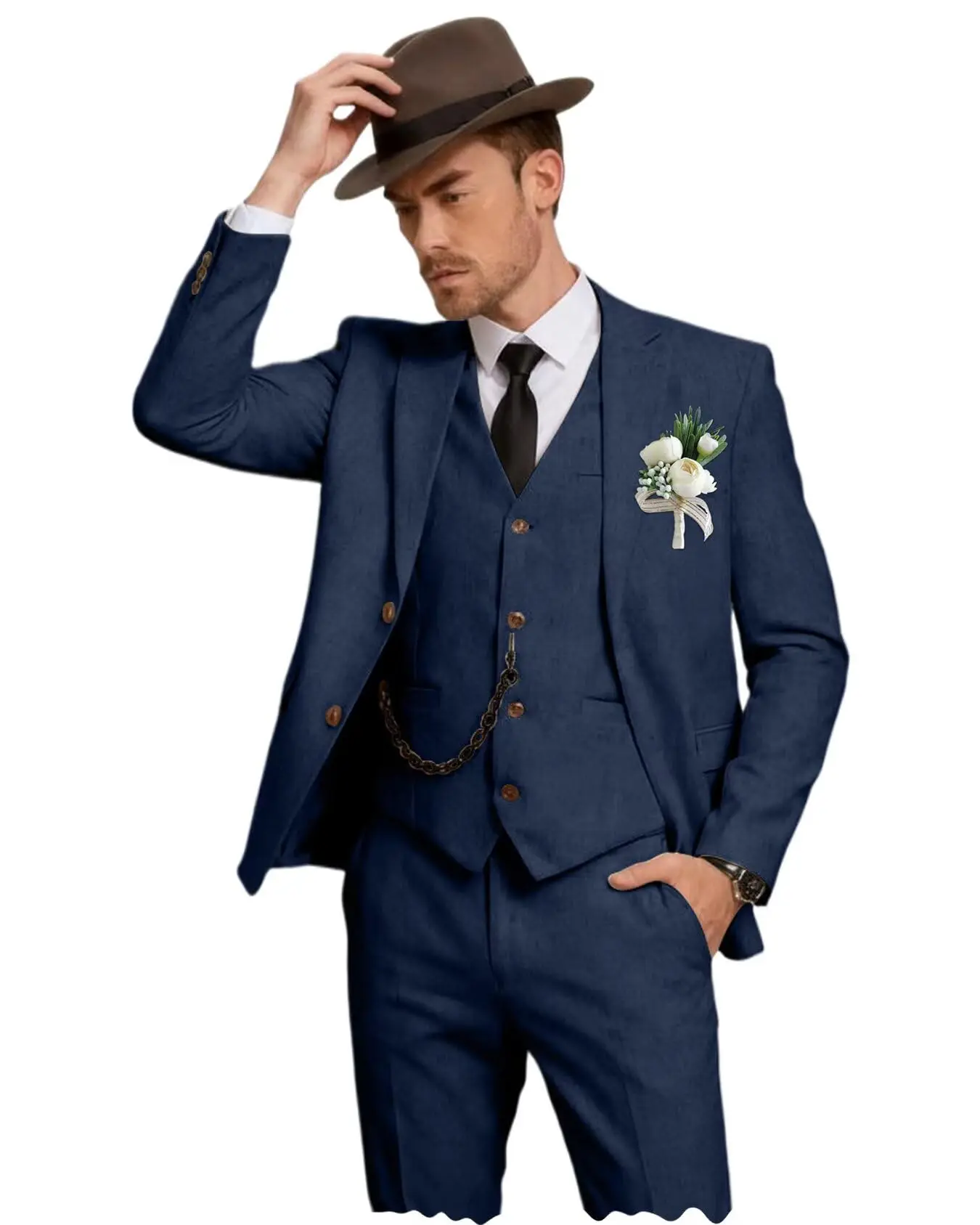 Herren Leinenanzug 3-Teilig, Slim Fit: Sakko, Weste Und Hose Herren Leinenanzug 3-Teilig, Slim Fit: Sakko, Weste Und Hose - Image 16