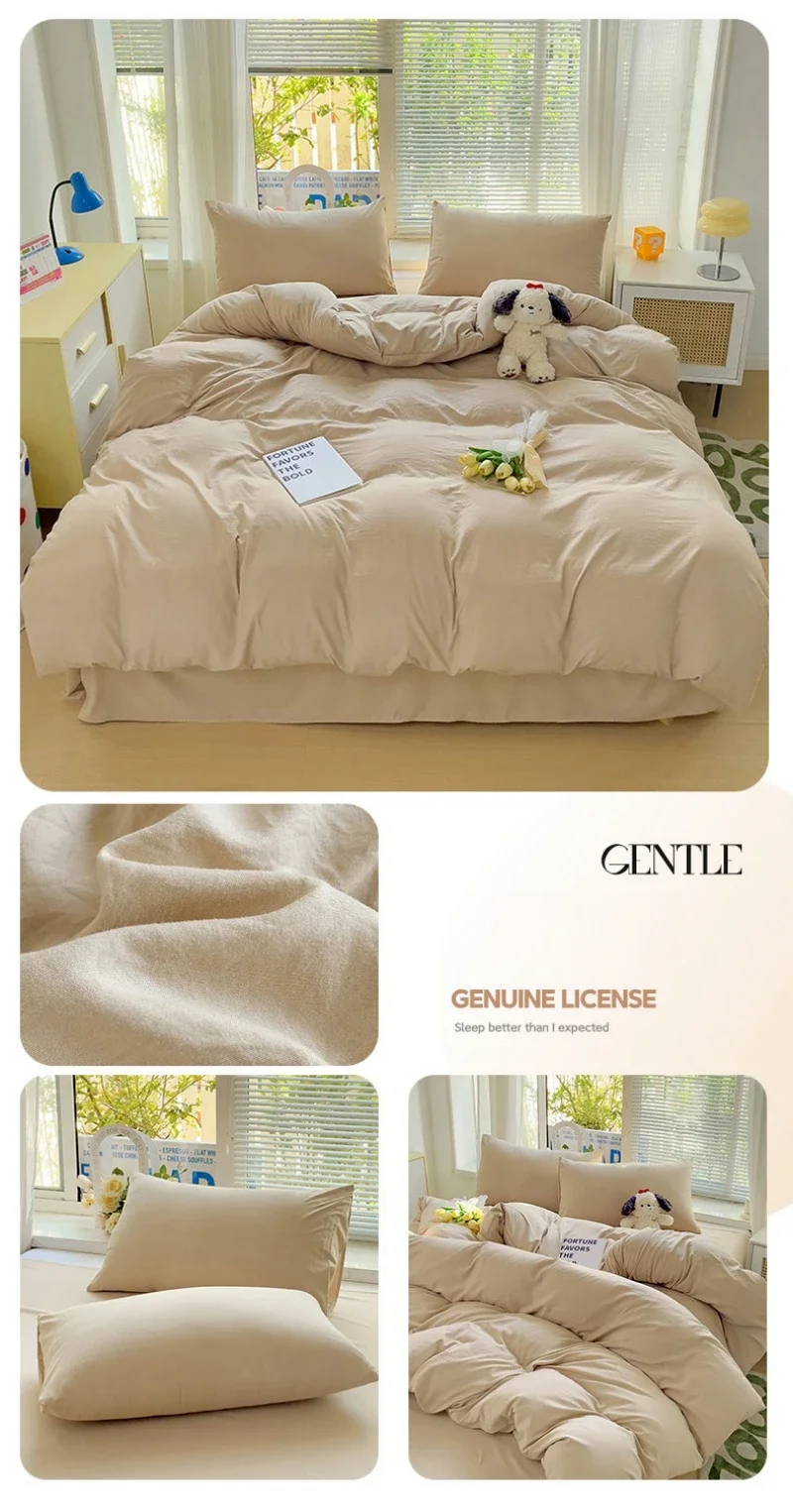 Solid Bed Linen Cotton Bedding Set 4Pcs With Sheet Duvet Cover Pillowcases Single Couple Bedsheet Single Couple Twin Size Solid Bed Linen Cotton Bedding Set 4Pcs With Sheet Duvet Cover Pillowcases Single Couple Bedsheet Single Couple Twin Size - Image 2