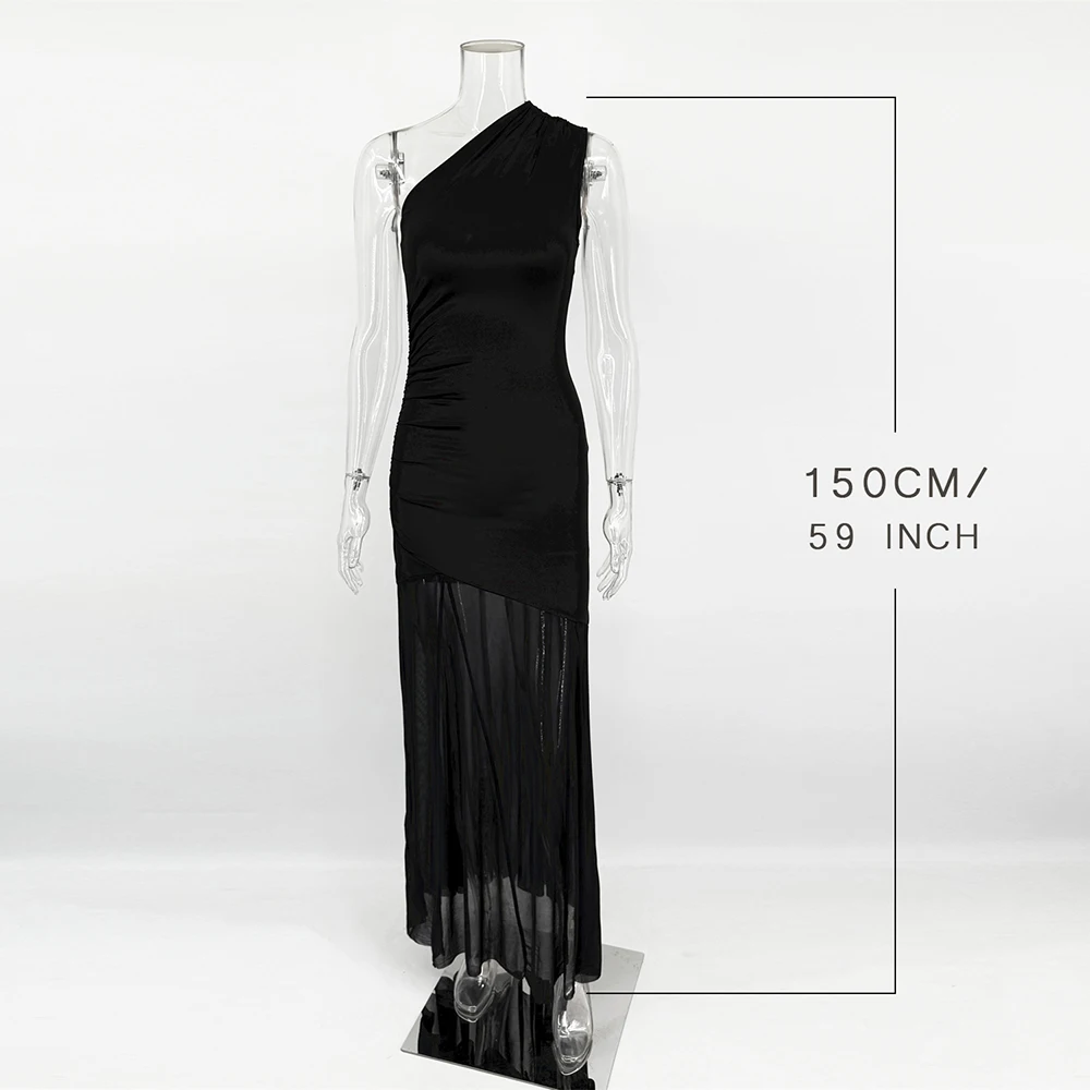 Ticketsx Schulterfreies, durchsichtiges Kleid, solide, hohe Taille, Patchwork, rückenfrei, schlankes langes Kleid, Damen, Urlaub, Party, Abendkleider – Bild 8