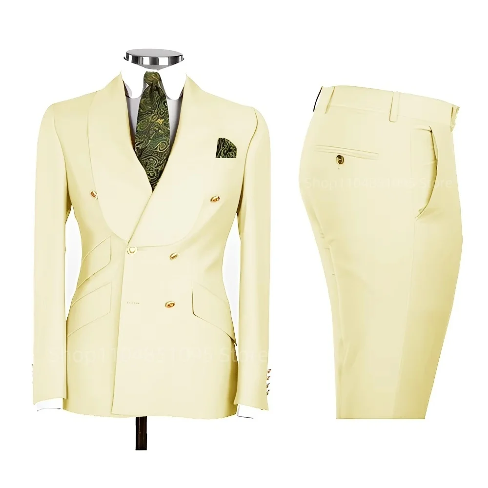 New 2 Pcs Wedding Ball Reunion Attire Double-Breasted Suit Set Men'S Slim-Fit Young Men Blazer Jacket Suits Pants Ensemble New 2 Pcs Wedding Ball Reunion Attire Double-Breasted Suit Set Men'S Slim-Fit Young Men Blazer Jacket Suits Pants Ensemble - Image 13