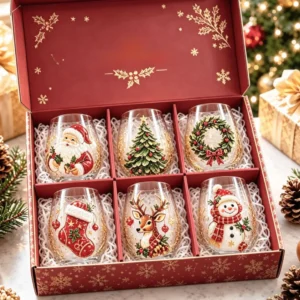Weihnachts-Glaskunstbecher, Weihnachts-Prägeglasbecher 3D Weihnachtsmann Schneeflocke Rund Wunderbare Weihnachtsgeschenke