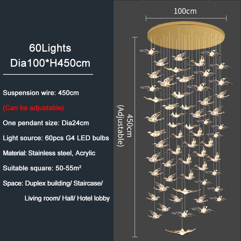 Italienischer Led-Kronleuchter Mit Vogeldesign Für Treppenhaus, Luxuriöse Wohnzimmer-Hängeleuchte, Flur, Lange Spiralförmige Acryllampe Italienischer Led-Kronleuchter Mit Vogeldesign Für Treppenhaus, Luxuriöse Wohnzimmer-Hängeleuchte, Flur, Lange Spiralförmige Acryllampe - Image 9