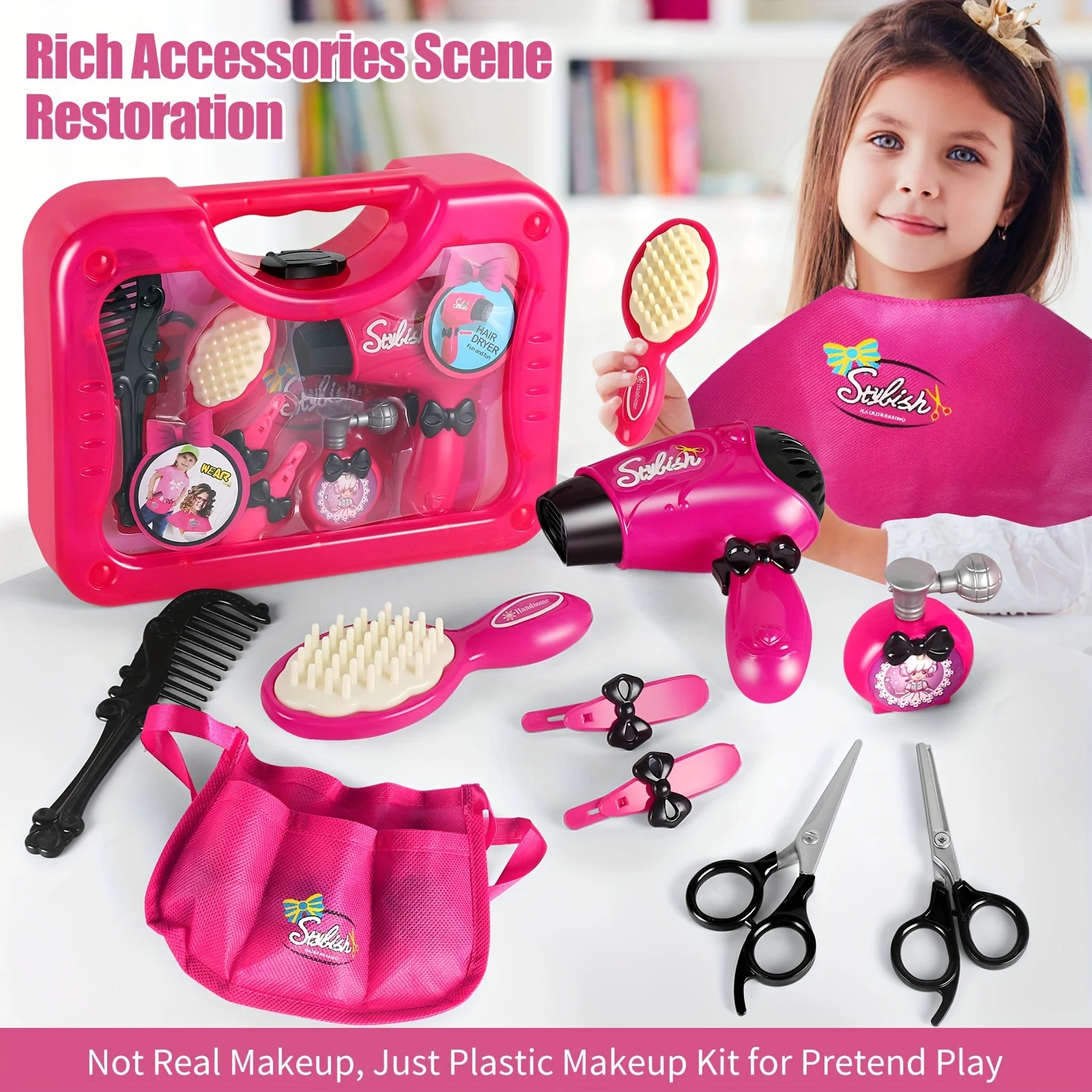 Rollenspiel Mädchen Schönheits Salon Spielzeug Set Mit Haartrockner, Friseur Schürze Und Styling-Zubehör-Perfekt Für Einfalls Reiche Spiel Geschenk Rollenspiel Mädchen Schönheits Salon Spielzeug Set Mit Haartrockner, Friseur Schürze Und Styling-Zubehör-Perfekt Für Einfalls Reiche Spiel Geschenk - Image 2