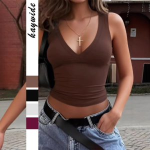 Women's V Neck Sleeveless Crop Tank Top 2025 Summer Slim Fit Solid Color Casual Camisole Tops