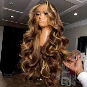 30 Zoll honigblonde Ombre Lace Front Perücke Echthaar 13x4 HD Lace Front Perücke 4/27 Highlight Ombre Body Wave Lace Frontal Glueless