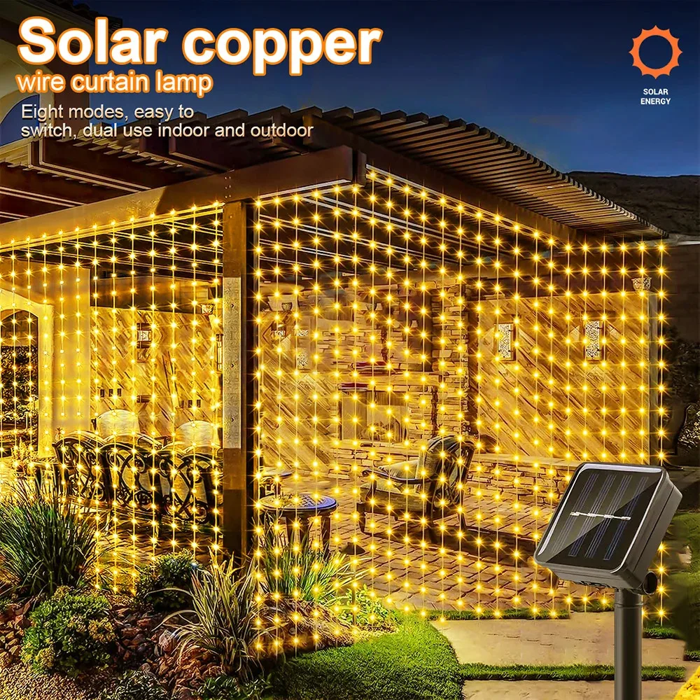 Solar-Led-Vorhang-Licht, Outdoor-Girlande, Solar-Fee-Lichterkette, Kupferdraht-Lampen Für Garten, Hof, Hochzeit, Party, Urlaubsdekoration Solar-Led-Vorhang-Licht, Outdoor-Girlande, Solar-Fee-Lichterkette, Kupferdraht-Lampen Für Garten, Hof, Hochzeit, Party, Urlaubsdekoration
