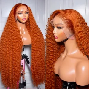 Orange Ginger Curly 13x6 Lace Front Wigs Human Hair For Women Deep Wave 13x4 Lace Frontal Wig 350 Colored Pre Plucked Brazilian