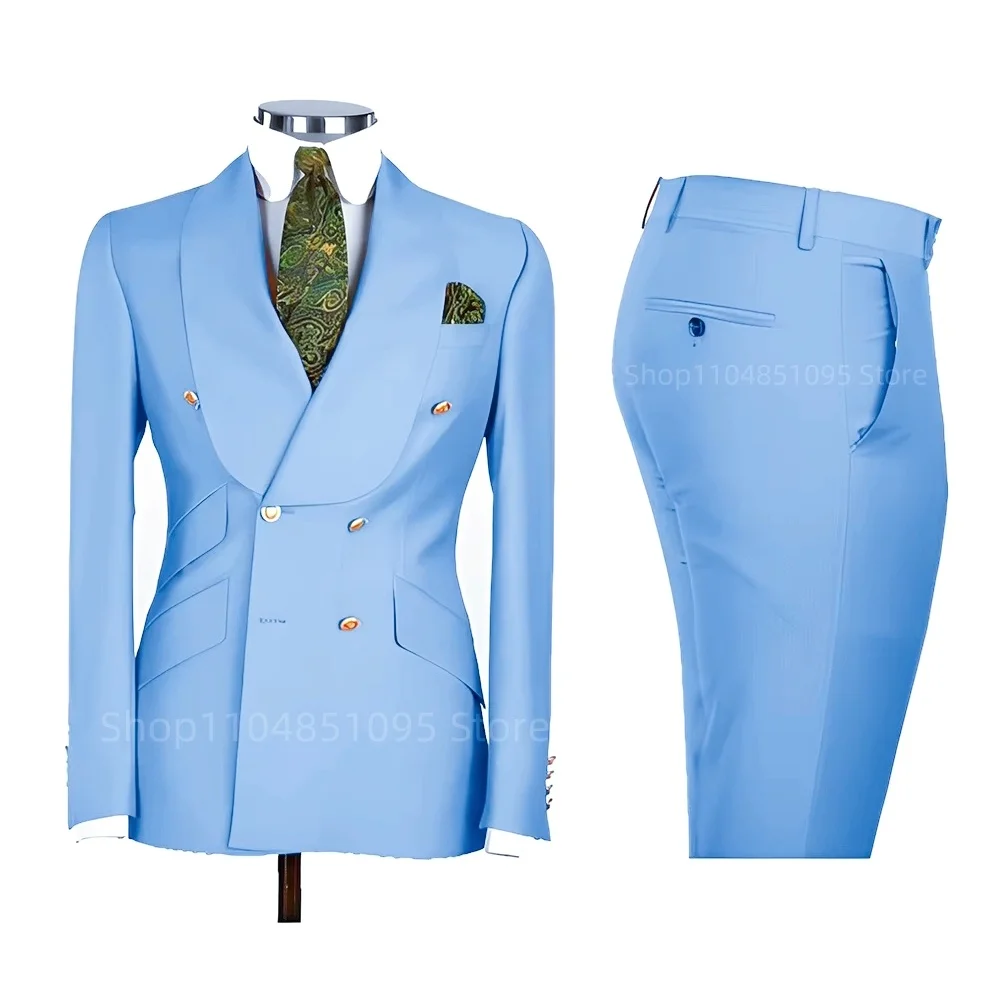 New 2 Pcs Wedding Ball Reunion Attire Double-Breasted Suit Set Men'S Slim-Fit Young Men Blazer Jacket Suits Pants Ensemble New 2 Pcs Wedding Ball Reunion Attire Double-Breasted Suit Set Men'S Slim-Fit Young Men Blazer Jacket Suits Pants Ensemble - Image 24