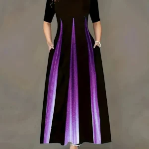 Langes Sommerkleid mit Farbverlauf-Print und Rundhals