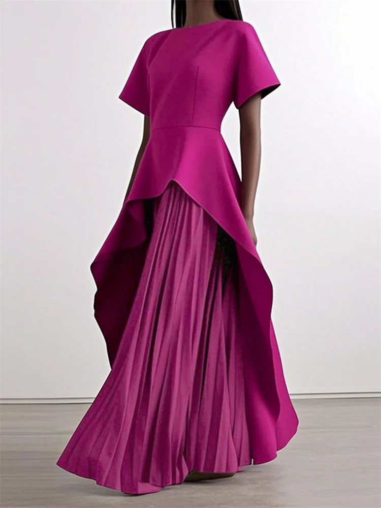 Yeezzi Elegantes Damen-Kleid Für Hochzeitsbankett, Schößchen, 2025, Neue Kurze Ärmel, Plissiert, Unregelmäßiger Saum, Party-Abend-Maxikleider Yeezzi Elegantes Damen-Kleid Für Hochzeitsbankett, Schößchen, 2025, Neue Kurze Ärmel, Plissiert, Unregelmäßiger Saum, Party-Abend-Maxikleider