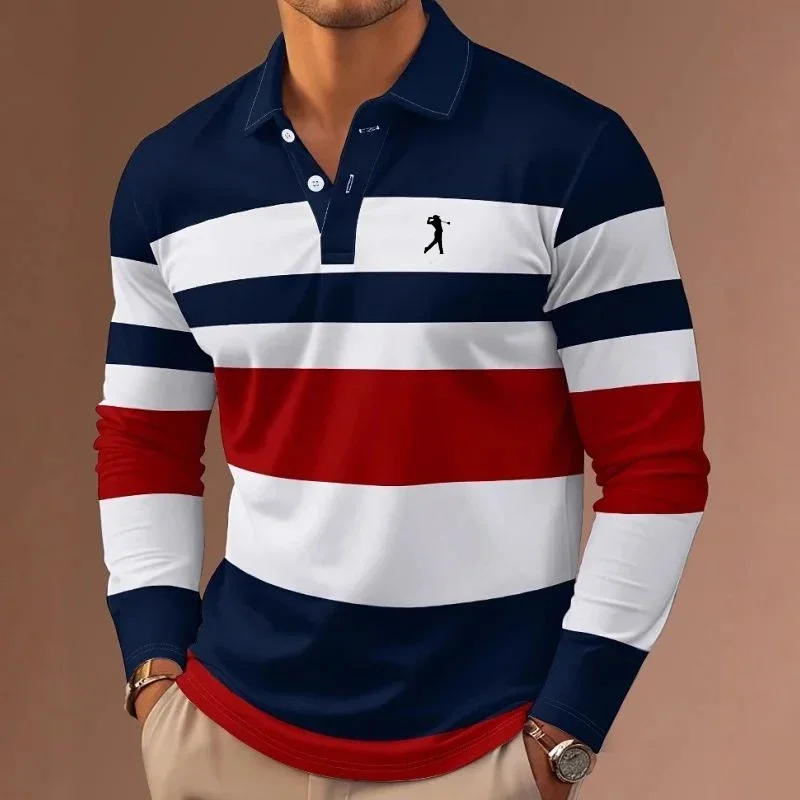 Men'S Striped Rugby Polo Long-Sleeved Collar Shirt Casual School Outdoor Sports Casual 3D Printing Spring, Autumn And Winter Men'S Striped Rugby Polo Long-Sleeved Collar Shirt Casual School Outdoor Sports Casual 3D Printing Spring, Autumn And Winter - Image 4
