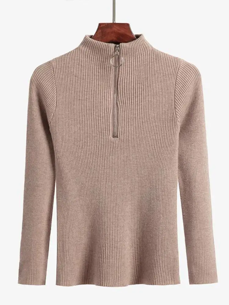 Frauen Mode Solide Gestrickte Pullover Vintage Langarm Reiß Verschluss Grundlegende Halbe Roll Kragen Pullover Weibliche Pullover Schicke Lässige Tops Frauen Mode Solide Gestrickte Pullover Vintage Langarm Reiß Verschluss Grundlegende Halbe Roll Kragen Pullover Weibliche Pullover Schicke Lässige Tops – Bild 5