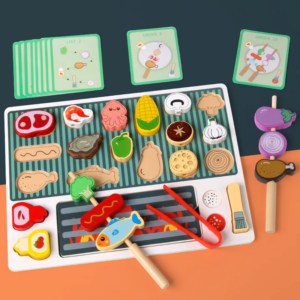 Holz BBQ Spielzeug Set Küche Pretend Spielen Spielzeug Lebensmittel Passenden Spiel Kinder Rollenspiel Feine Motor Spielzeug Für Jungen mädchen