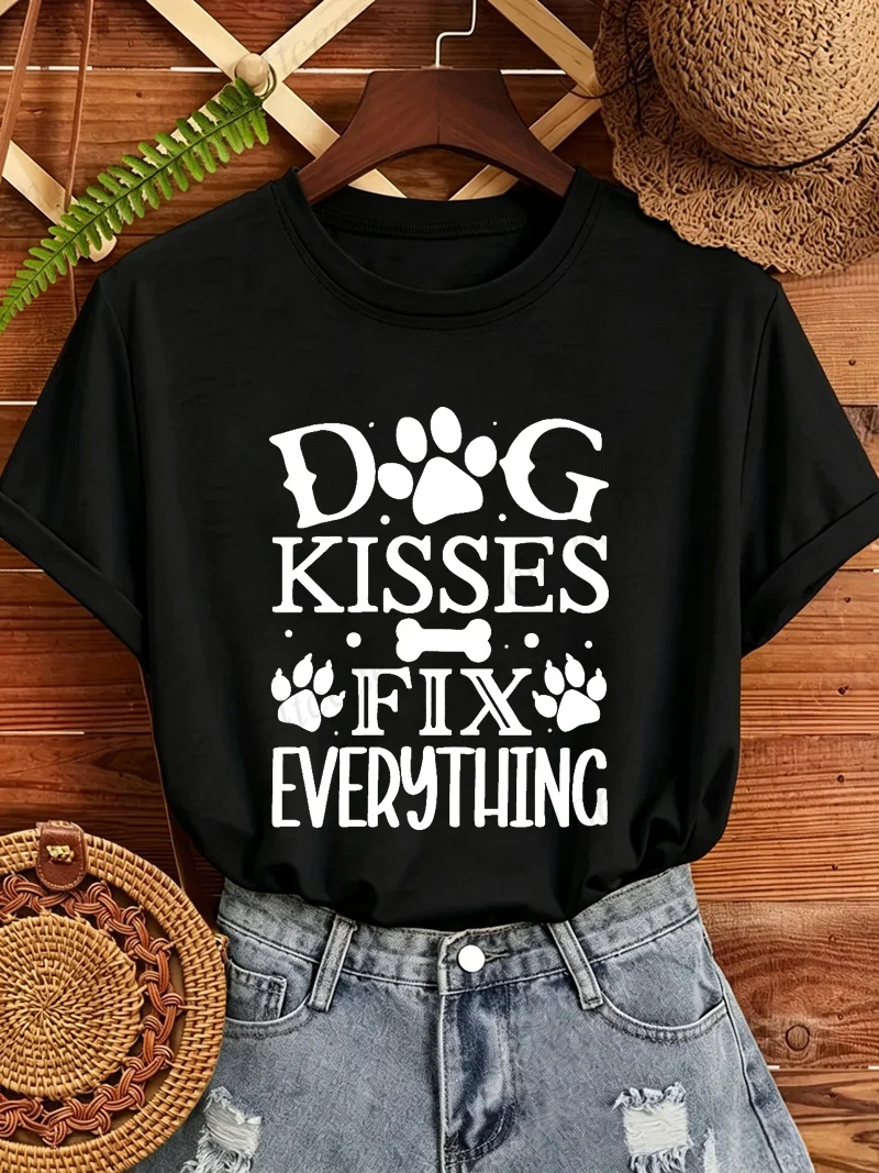 T-Shirt „Dog Kisses Fix Everything“ Mit Pfotenprint, Weiß, Kurzarm, Rundhals T-Shirt „Dog Kisses Fix Everything“ Mit Pfotenprint, Weiß, Kurzarm, Rundhals - Image 5