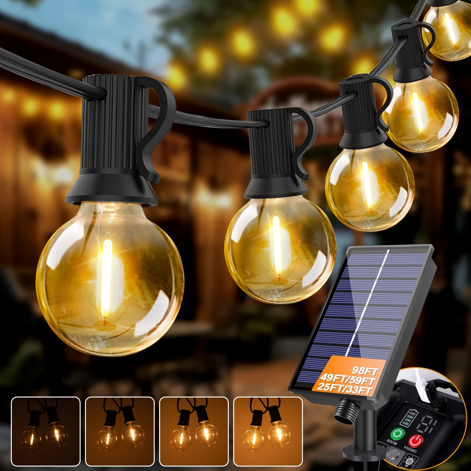 G40 Solar-LED-Kugellichterkette – bruchfest & wasserdicht für Garten & Terrasse