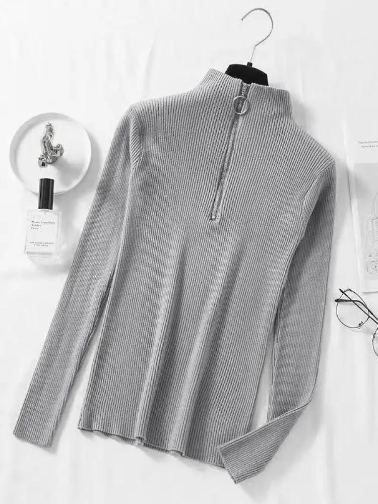 Frauen Mode Solide Gestrickte Pullover Vintage Langarm Reiß Verschluss Grundlegende Halbe Roll Kragen Pullover Weibliche Pullover Schicke Lässige Tops Frauen Mode Solide Gestrickte Pullover Vintage Langarm Reiß Verschluss Grundlegende Halbe Roll Kragen Pullover Weibliche Pullover Schicke Lässige Tops – Bild 13