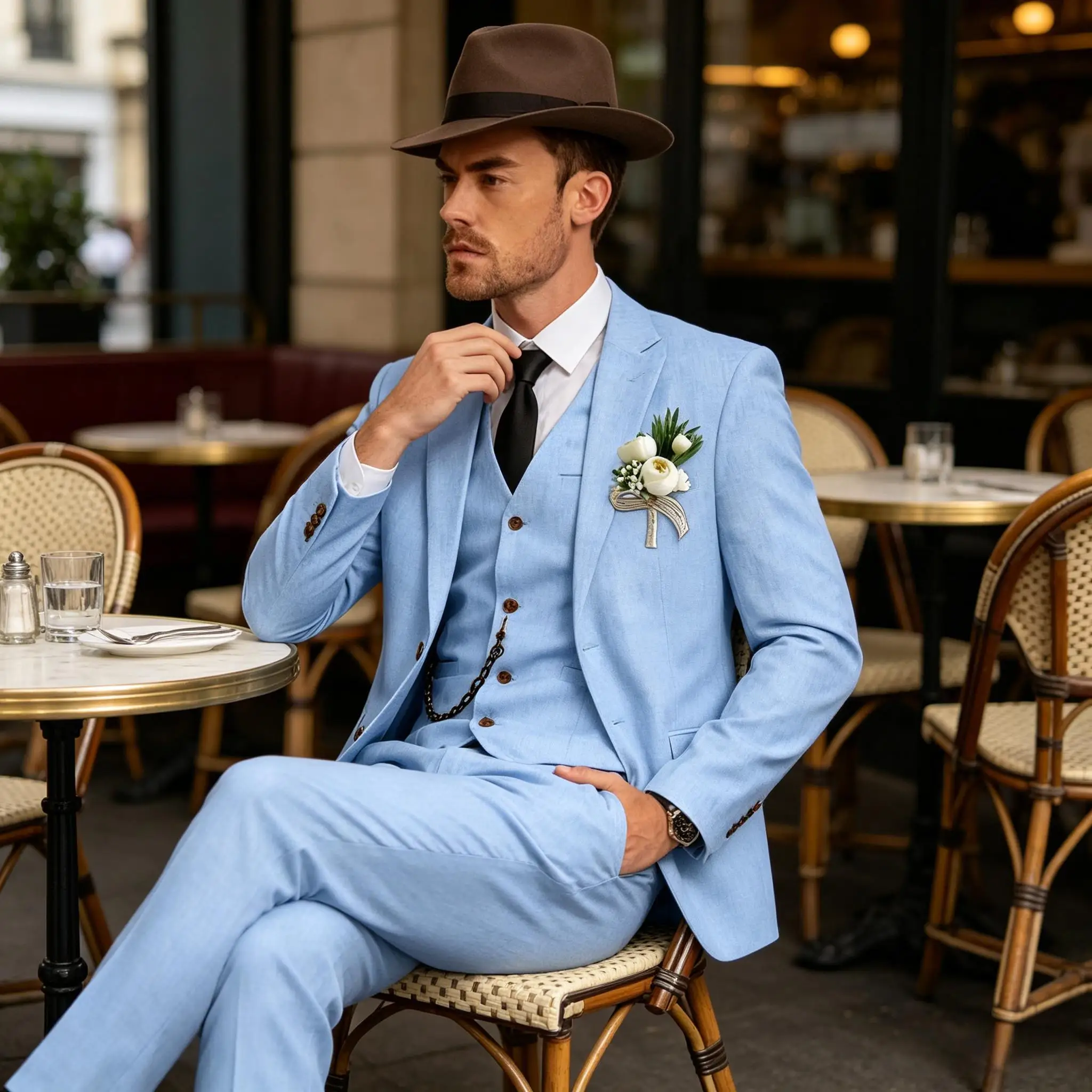 Herren Leinenanzug 3-Teilig, Slim Fit: Sakko, Weste Und Hose Herren Leinenanzug 3-Teilig, Slim Fit: Sakko, Weste Und Hose - Image 4