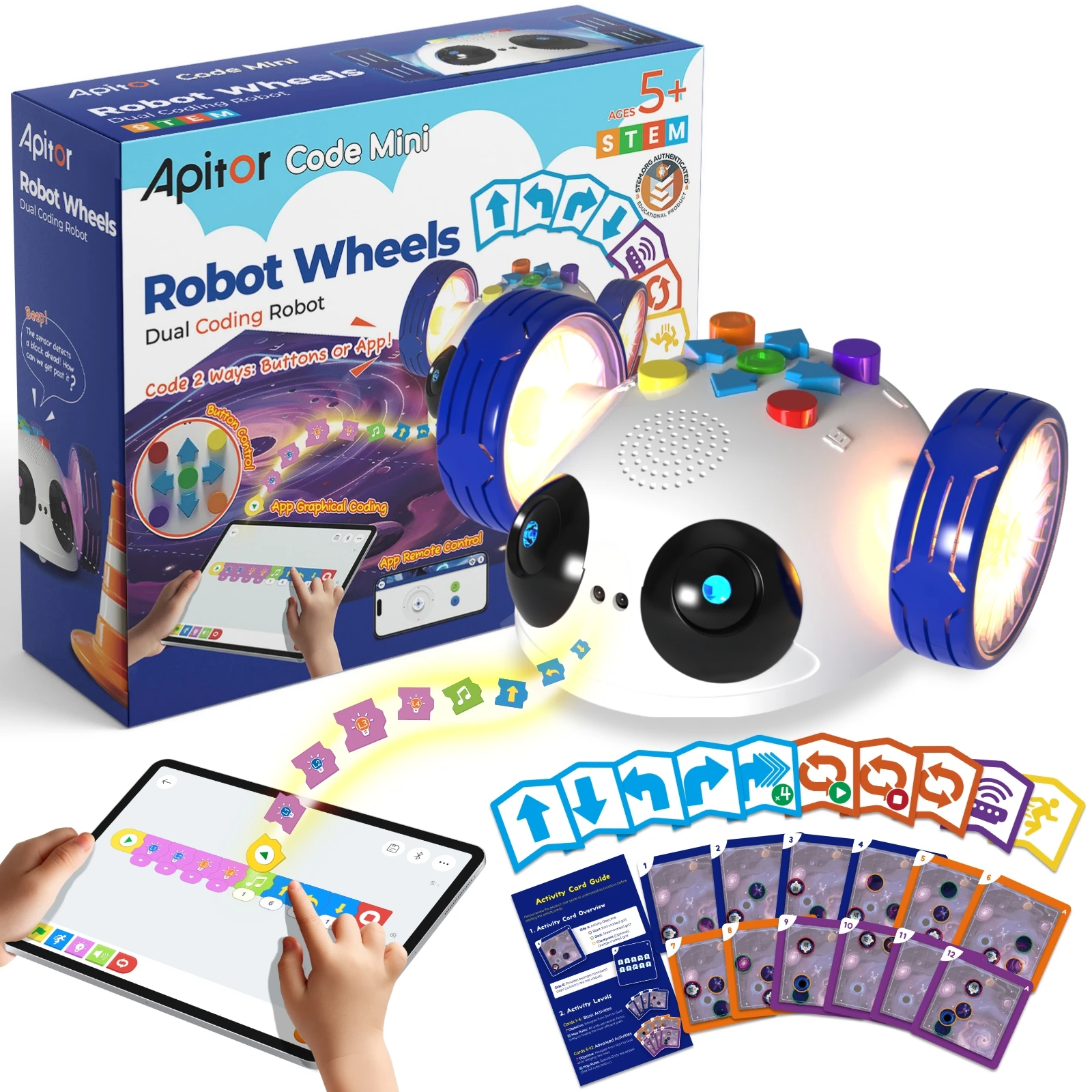 Apitor Mini-Roboter-Räder Mit Dual-Codierung, App-Fernbedienung, Lernspielzeug Für Kinder Ab 5 Jahren, Mint-Lerngeschenk Für Kinder Und Kleinkinder Apitor Mini-Roboter-Räder Mit Dual-Codierung, App-Fernbedienung, Lernspielzeug Für Kinder Ab 5 Jahren, Mint-Lerngeschenk Für Kinder Und Kleinkinder