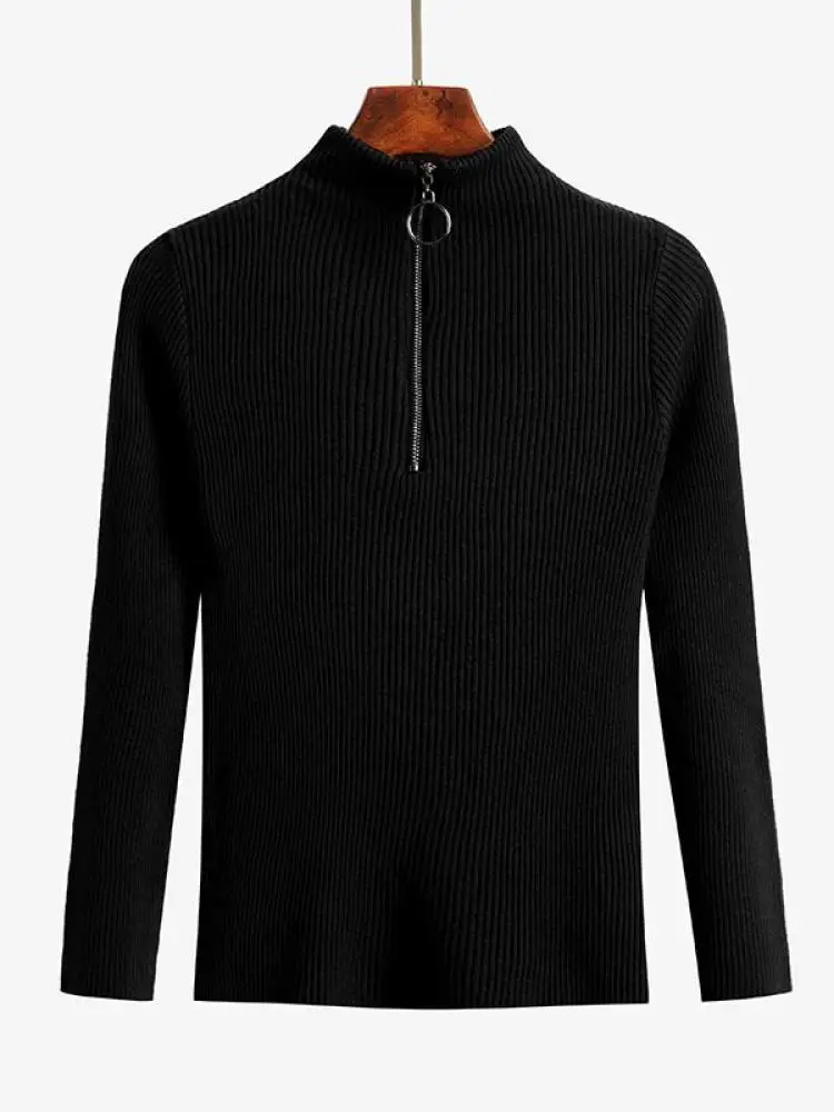 Frauen Mode Solide Gestrickte Pullover Vintage Langarm Reiß Verschluss Grundlegende Halbe Roll Kragen Pullover Weibliche Pullover Schicke Lässige Tops Frauen Mode Solide Gestrickte Pullover Vintage Langarm Reiß Verschluss Grundlegende Halbe Roll Kragen Pullover Weibliche Pullover Schicke Lässige Tops – Bild 4