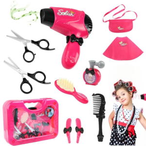 Friseur-Spielset für Mädchen mit Föhn, Schere, Umhang und Styling-Zubehör