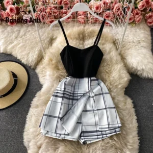 2021 plaid bodysuit woman Sexy Bodysuits strap jumpsuits woman rompers for women shorts hot playsuit